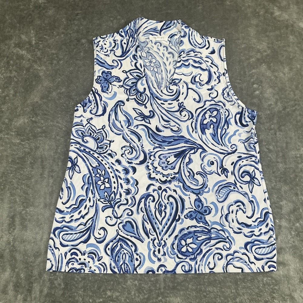 T by Talbots Womens Blue/white Lightweight Stretch Tank Top Size Large